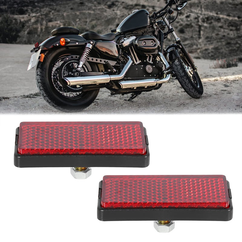 F FIERCE CYCLE Pair M6x1.0 Red Rectangle Universal Screw Mount Reflective Warning Reflector for Motorcycle Bike 56mm Length - Image 2